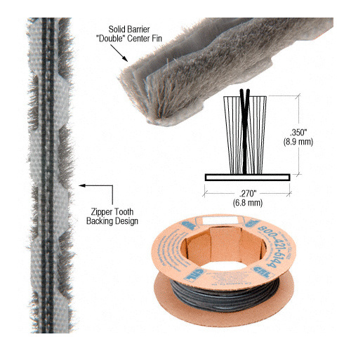 CRL Z78227B Zipper Pile Weatherstrip .187" Backing - .350" Pile Height - 600' Roll