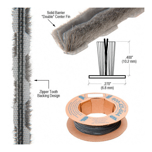 CRL Z78159C Zipper Pile Weatherstrip .187" Backing - .200" Pile Height - 100' Roll