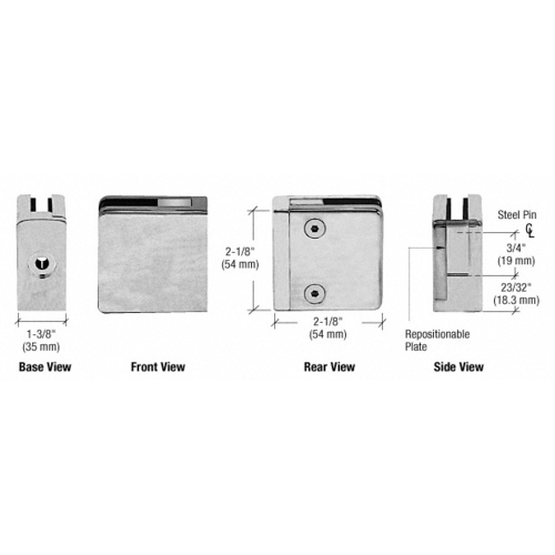 CRL ZL910PS Polished Stainless Steel Z-Series Square Type Flat Base Zinc Clamp for 3/8" and 1/2" Glass with Repositionable Plate