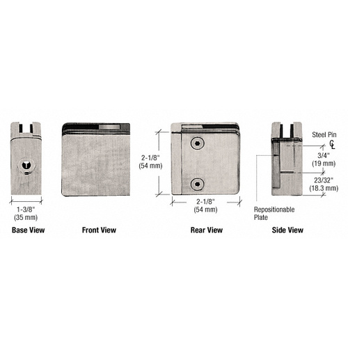 CRL ZL910PS Polished Stainless Steel Z-Series Square Type Flat Base Zinc Clamp for 3/8" and 1/2" Glass with Repositionable Plate