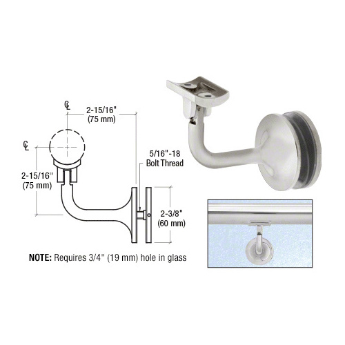 CRL HR15GABS Brushed Stainless La Jolla Series Glass Mounted Hand Rail Bracket