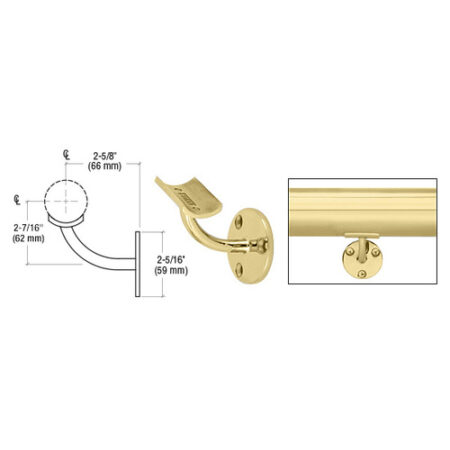 CRL HR20B3PB Polished Brass Del Mar Series Surface Mounted Hand Railing Bracket for 2" Tubing