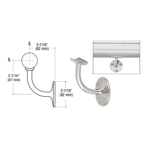 CRL HR20TPS Polished Stainless Del Mar Series Wall Mounted Hand Railing Bracket for 2" Tubing