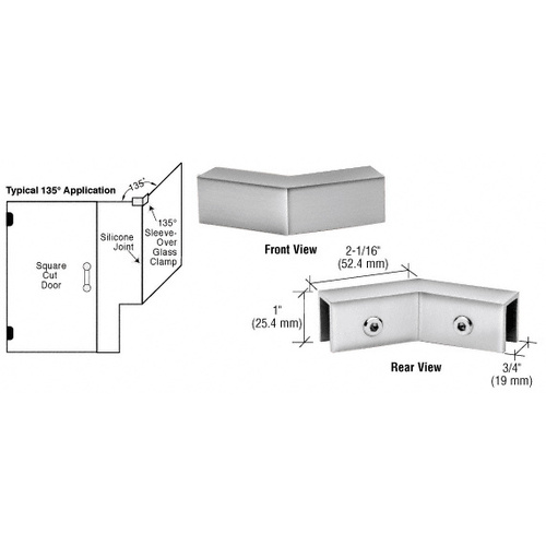 CRL S0GC135BSC Brushed Satin Chrome 135 Degree "Sleeve Over" Glass Clamp