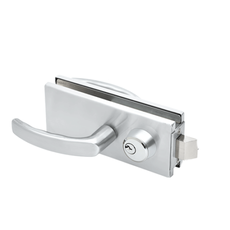 CRL AMR900A Clear Anodized Glass Mounted Latch with Lock, Thumbturn, and Lever Handles- North American