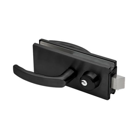 CRL AMR900BL Black Anodized Glass Mounted Latch with Lock, Thumbturn, and Lever Handles- North American