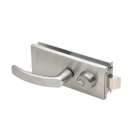 CRL AMR900BS Brushed Stainless Glass Mounted Latch with Lock, Thumbturn, and Lever Handles- North American