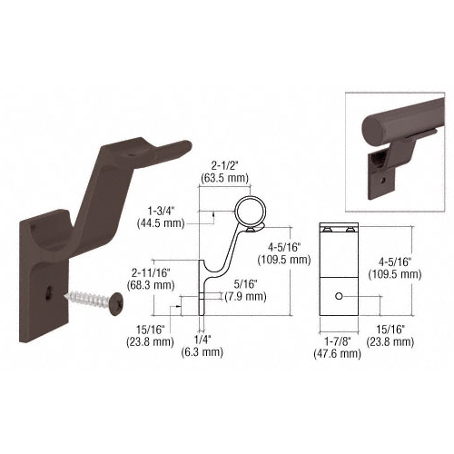 CRL ARHB1AGY Agate Gray Quick Connect Aluminum Hand Rail Bracket for 1-1/2" Diameter Tubing