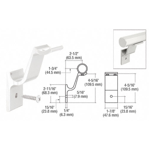 CRL ARHB1AGY Agate Gray Quick Connect Aluminum Hand Rail Bracket for 1-1/2" Diameter Tubing