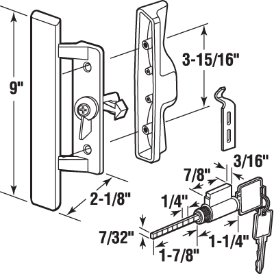 CRL C1064 Wood/Aluminum Keyed Internal Lock Sliding Glass Door Handle Set with 3-15/16" Screw Holes for Viking Doors