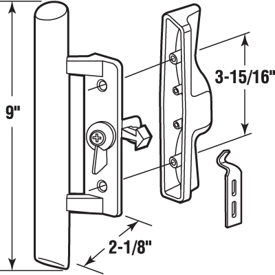 CRL C1018 Wood/Aluminum Non-Keyed Internal Lock Sliding Glass Door Handle Set with 3-15/16" Screw Holes for Viking Doors