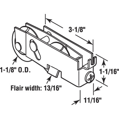 CRL D1852 1-1/4" Tandem Nylon Sliding Glass Door Roller with 11/16" Wide Housing for Pacific Doors