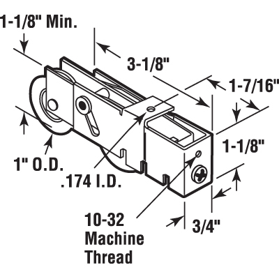 CRL D1982 1" Tandem Steel Ball Bearing Sliding Glass Door Roller with 3/4" Wide Housing