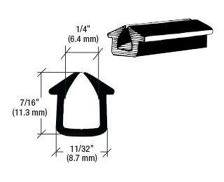 CRL AV539 Rubber Glazing Channel for 1/4" Material - 11/32" Base Width