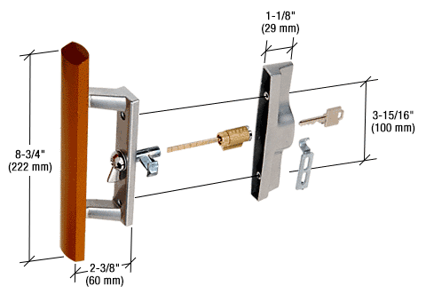 CRL C1064 Wood/Aluminum Keyed Internal Lock Sliding Glass Door Handle Set with 3-15/16" Screw Holes for Viking Doors