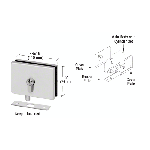 CRL EUR680A Satin Anodized EUR Series Glass Mounted Patch Lock With Keeper Plate