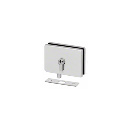 CRL EUR680A Satin Anodized EUR Series Glass Mounted Patch Lock With Keeper Plate