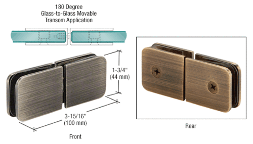 CRL GCB188ABN Antique Brushed Nickel Traditional Movable Glass-To-Glass Transom Glass Clamp