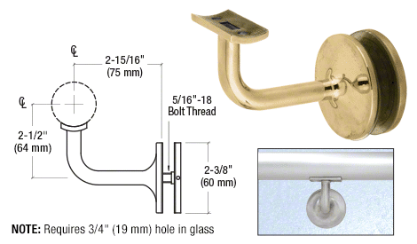 CRL HR15GPT Painted Pismo Series Glass Mounted Hand Rail Bracket for 1-1/2" and 1.66" Diameter Hand Rail Tubing