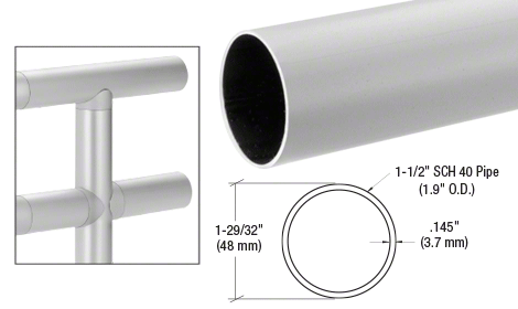 CRL HR19SA Satin Anodized 1.9" Diameter Hand Railing Tubing