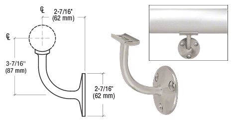 CRL HR20TPS Polished Stainless Del Mar Series Wall Mounted Hand Railing Bracket for 2" Tubing