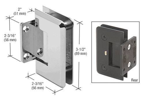 CRL P1N074CH Polished Chrome Pinnacle 074 Series Wall Mount Short Back Plate Hinge