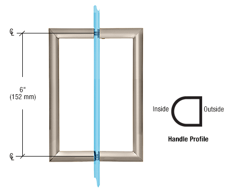 CRL RM6X6CH 6" Polished Chrome RM Series Flat Outside Surface/Round Tubing Inside Back-to-Back Pull Handle