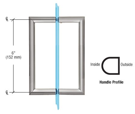 CRL RM6X6CH 6" Polished Chrome RM Series Flat Outside Surface/Round Tubing Inside Back-to-Back Pull Handle