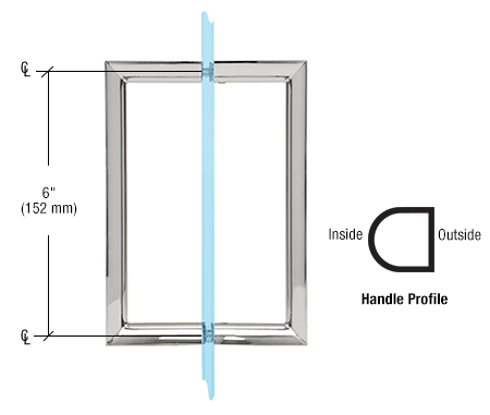 CRL RM6X6CH 6" Polished Chrome RM Series Flat Outside Surface/Round Tubing Inside Back-to-Back Pull Handle