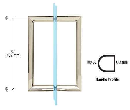 CRL RM6X6CH 6" Polished Chrome RM Series Flat Outside Surface/Round Tubing Inside Back-to-Back Pull Handle