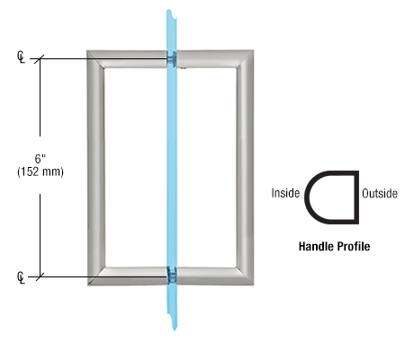 CRL RM6X6CH 6" Polished Chrome RM Series Flat Outside Surface/Round Tubing Inside Back-to-Back Pull Handle