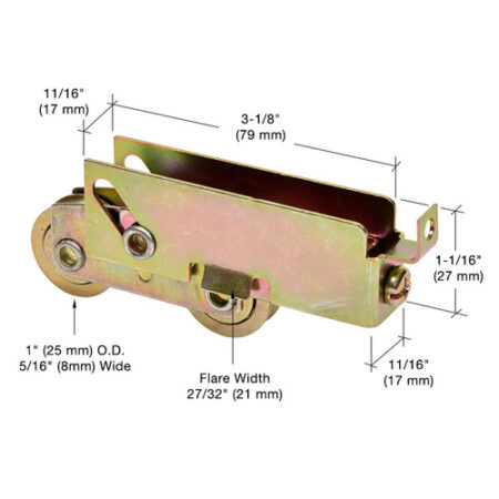 CRL D1985 1" Tandem Steel Sliding Glass Door Roller with 11/16" Wide Housing for Pacific Doors