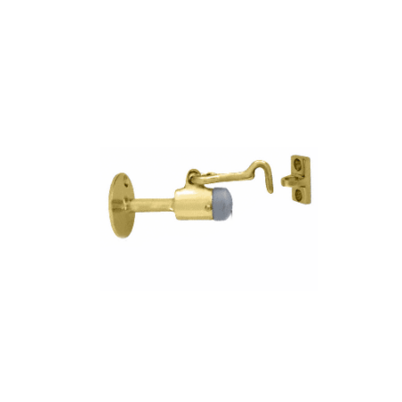 CRL DL2531PB Polished Brass Wall Mounted Heavy-Duty Door Stop with Hook and Holder