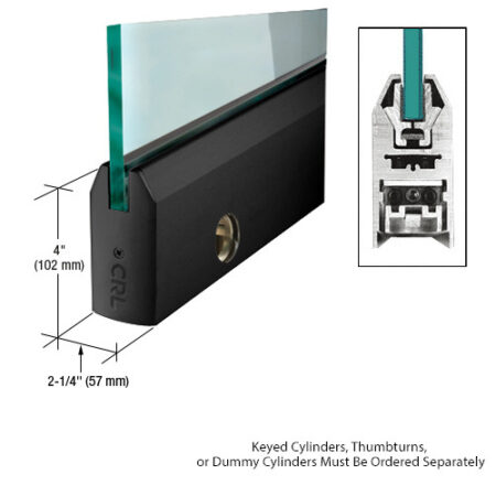 CRL DR4TMBL12SL Matte Black 1/2" Glass 4" Tapered Door Rail With Lock - 35-3/4" Length