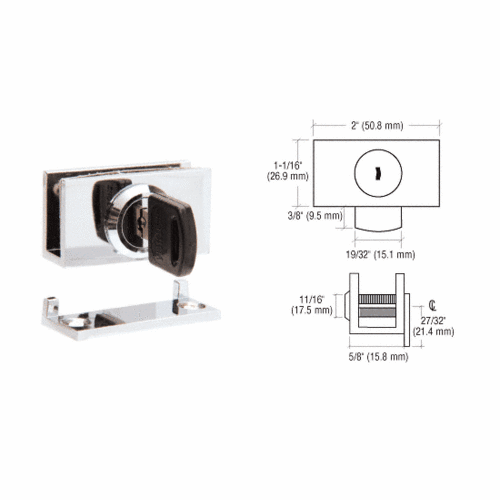 CRL EH98KA Chrome Cam Lock with Stop Plate for 1/4" or 3/8" Glass - Keyed Alike