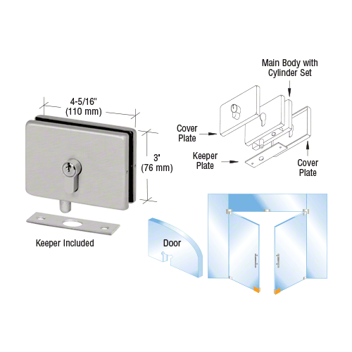 CRL EUR680A Satin Anodized EUR Series Glass Mounted Patch Lock With Keeper Plate