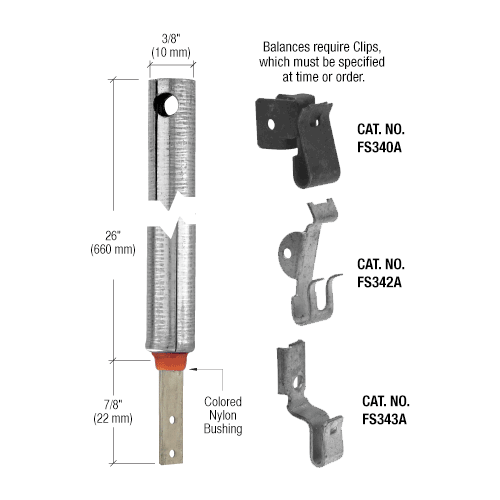 CRL FR3020 3/8" 3020 Non-Tilt Spiral Balance With FS340 Clip Attached