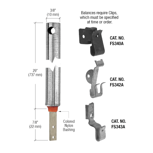 CRL FR1923 3/8" 1920 Non-Tilt Spiral Balance With FS343 Clip Attached