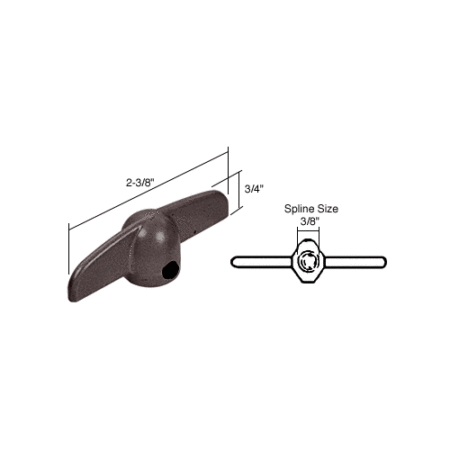 CRL H3625 Bronze T-Crank Casement Operator Handles 3/8" Spline - 2-3/8" Length