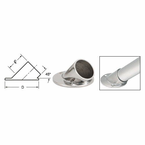 CRL HR15AFPS Polished Stainless 45 Degree Angle Flange for 1-1/2" Tubing