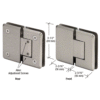 CRL P1N380BN Brushed Nickel Pinnacle 380 Series Adjustable 180 Degree Glass-to-Glass Hinge