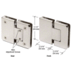 CRL P1N380SN Satin Nickel Pinnacle 380 Series Adjustable 180 Degree Glass-to-Glass Hinge