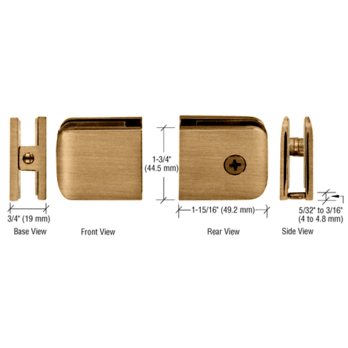 CRL R0M79SB Satin Brass Roman Style Fixed Panel U-Clamp