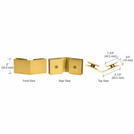 CRL SGC135SB Satin Brass Square 135 Degree Glass-to-Glass Clamp