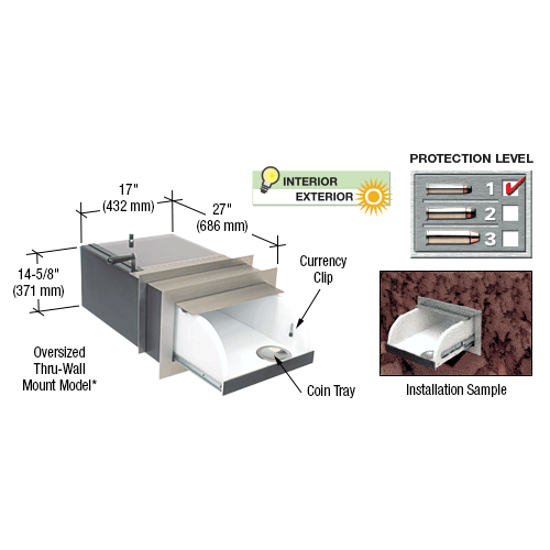 CRL TD1724TWC3 Large Capacity Counter Mounted Thru-Wall Transaction Drawer