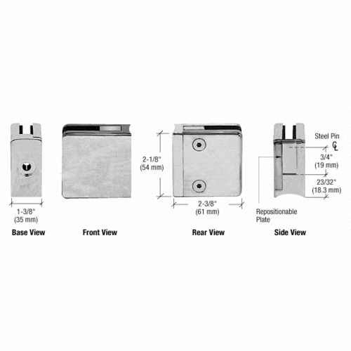 CRL ZL610W White Z-Series Square Type Radius Base Zinc Clamps for 3/8" and 1/2" Glass with Repositionable Plate