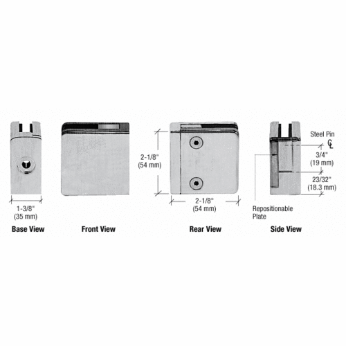 CRL ZL910PS Polished Stainless Steel Z-Series Square Type Flat Base Zinc Clamp for 3/8" and 1/2" Glass with Repositionable Plate