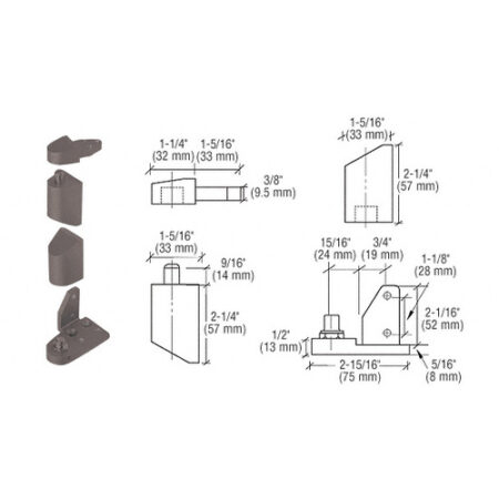 CRL 0P40RHDU Dark Bronze Offset Right Hand Pivot Set with 1/8" Recess