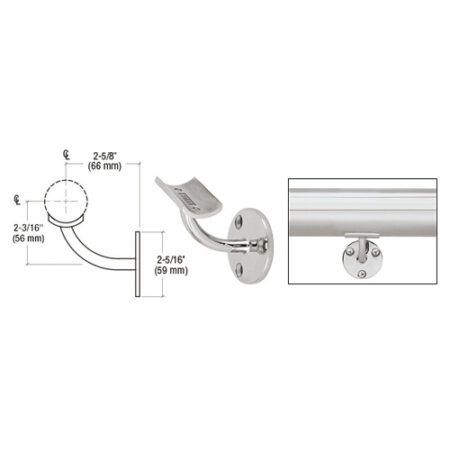 CRL HR15B3PS Polished Stainless Del Mar Series Wall Mounted Long Arm Hand Rail Bracket