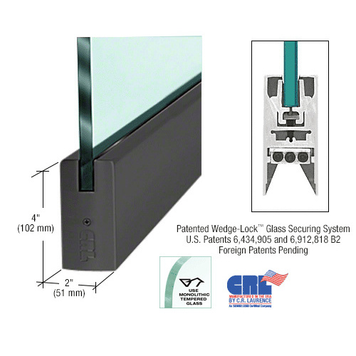 CRL DR4SBL12S Black Powder Coated 1/2" Glass 4" Square Door Rail Without Lock - 35-3/4" Length